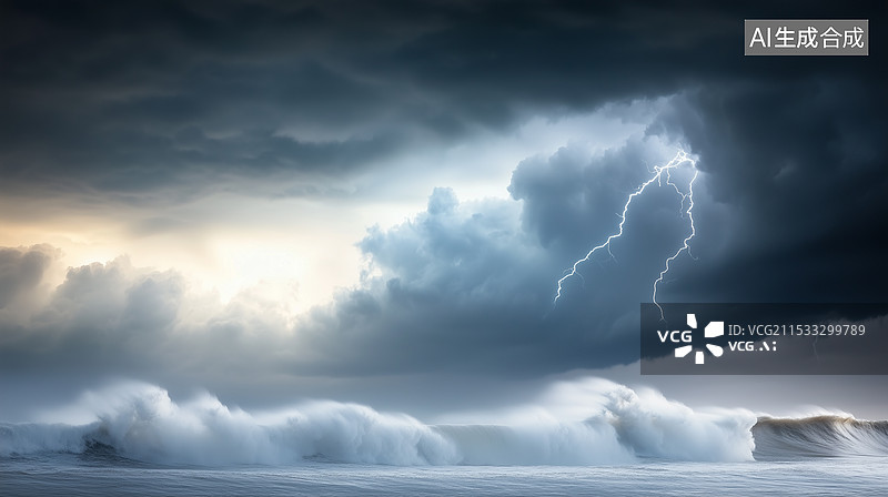 【AI数字艺术】闪电与巨浪的交响图片素材