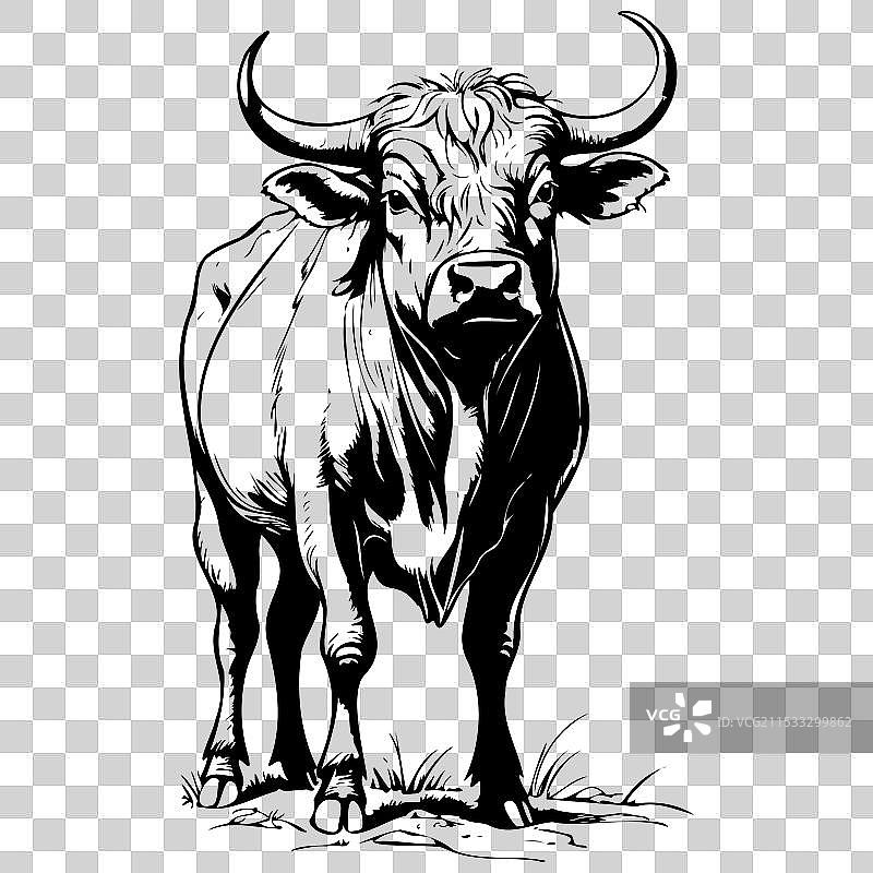 坐着的牛杂牛轮廓，写实风格图片素材