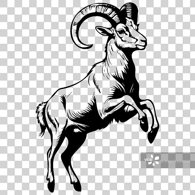 大角羊跳跃的轮廓雕刻图片素材