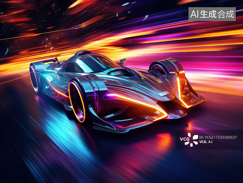 【AI数字艺术】未来赛道上的光速赛车图片素材