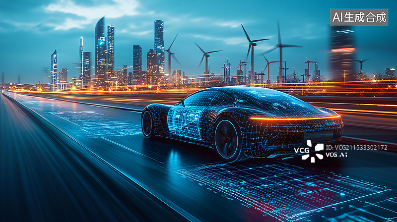 【AI数字艺术】未来城市智慧交通，新能源智能汽车图片素材