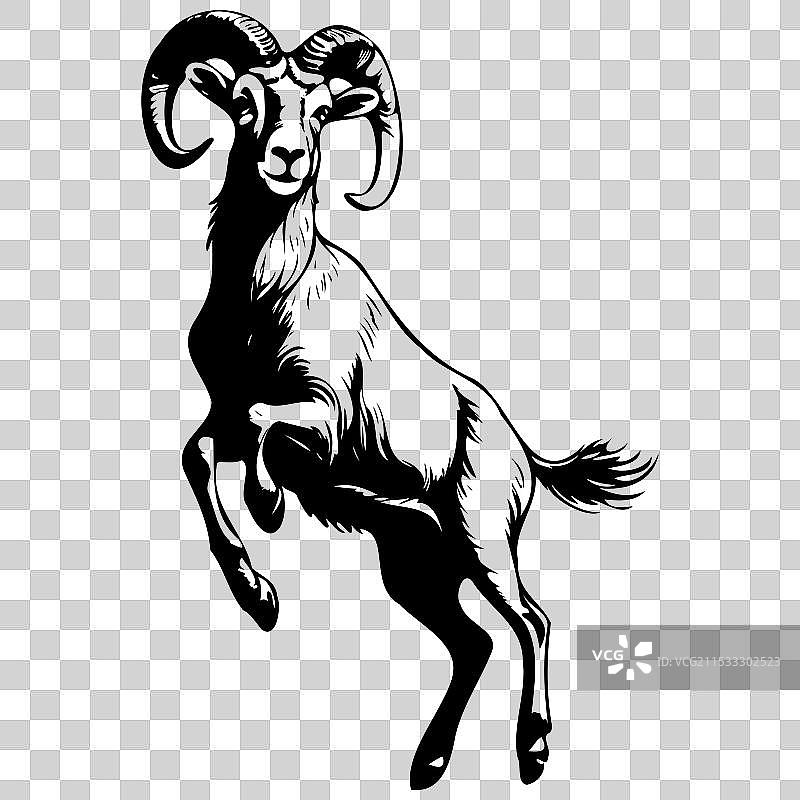 复古的公羊跳跃手绘动物图片素材