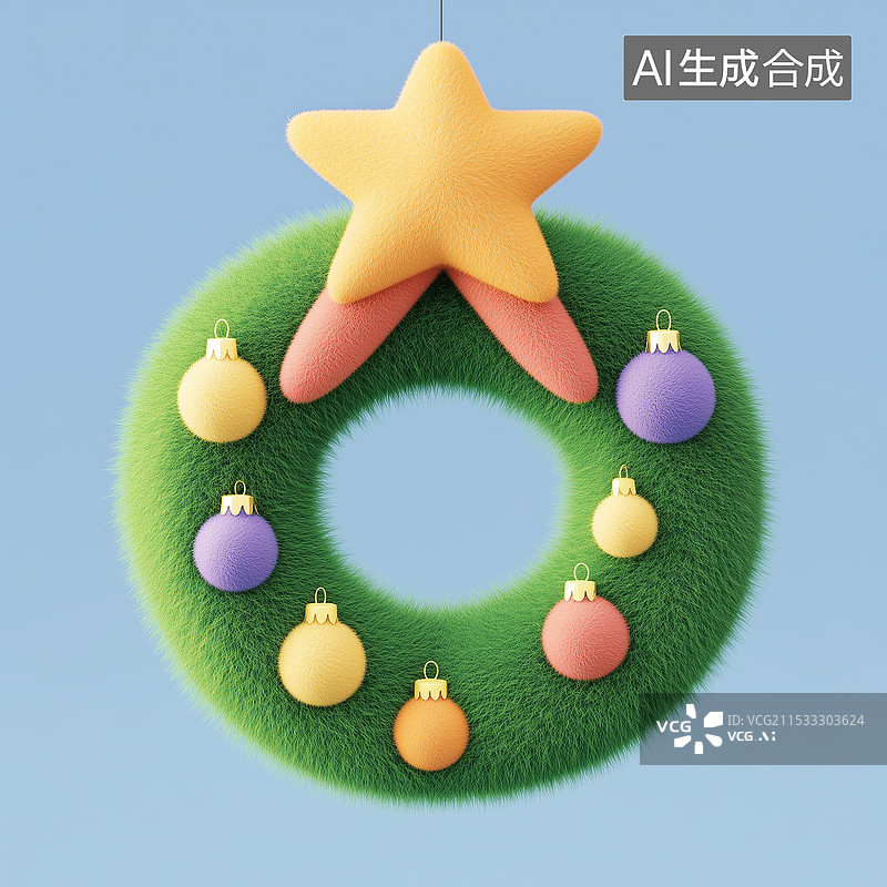 【AI数字艺术】羊毛毡3d卡通圣诞花环图标图片素材
