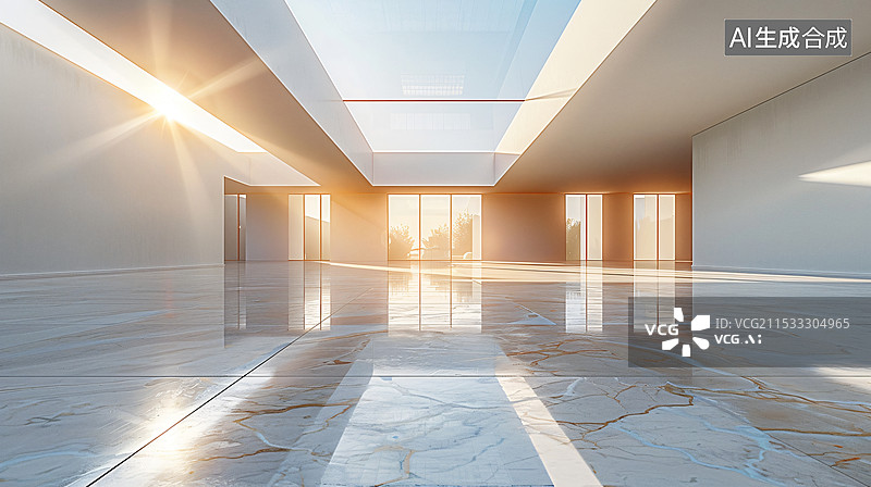 【AI数字艺术】现代建筑内部空间，汽车广告背景图图片素材