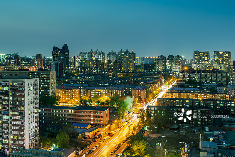 北京市朝阳区瞰京城天际线夜景风光图片素材