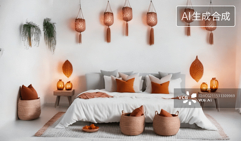 【AI数字艺术】现代卧室装饰图片素材