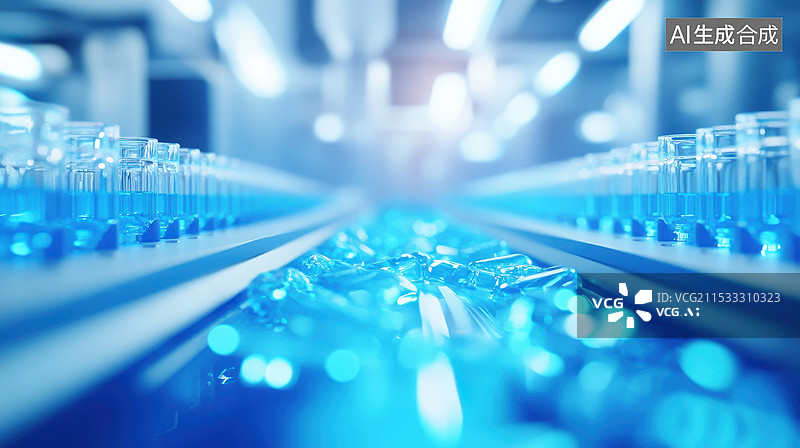 【AI数字艺术】生物医疗科学实验室里的蓝色液体试管图片素材