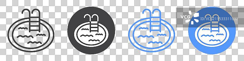 游泳池图标扁平线条符号集图片素材