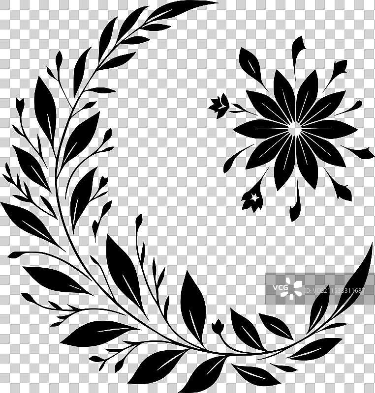 黑白色的新月花卉排列图片素材