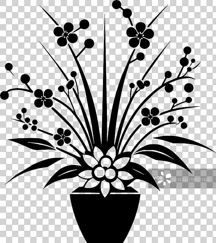 黑白色的插花艺术作品图片素材