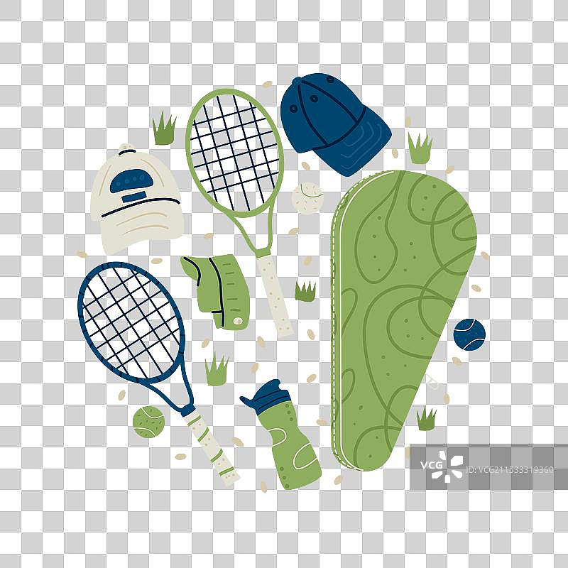 网球标志运动套件，孤立在白色背景上图片素材