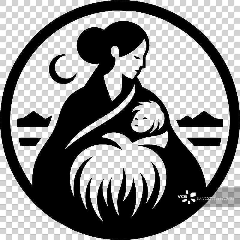 黑白照片：藏族游牧母亲与婴儿图片素材