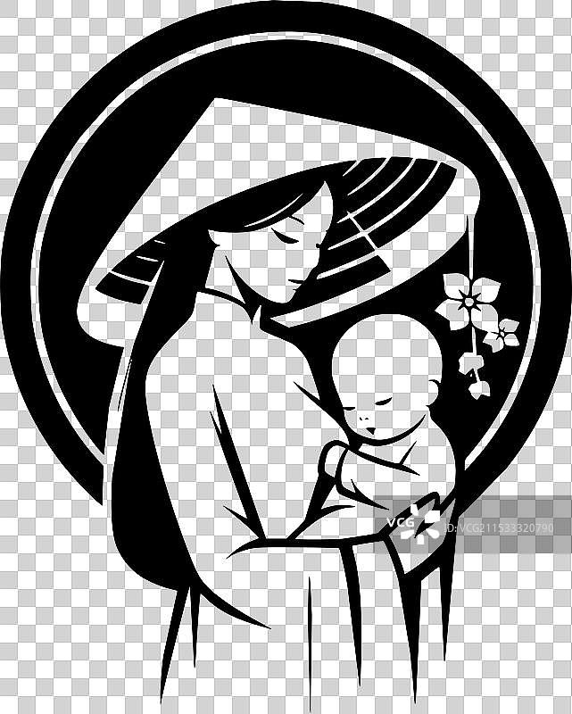 越南母亲穿着奥黛的黑白照片图片素材