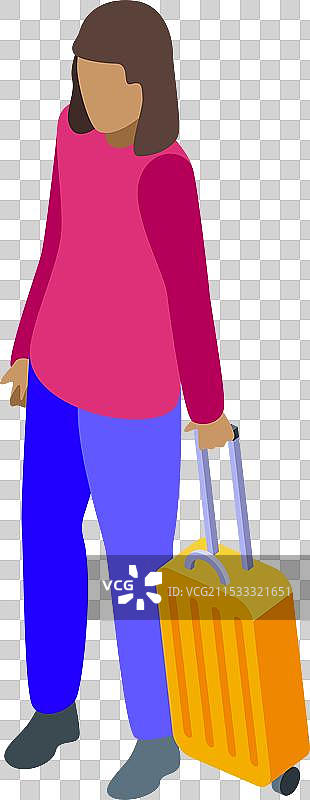 年轻女性旅行者拖着行李箱行走图片素材