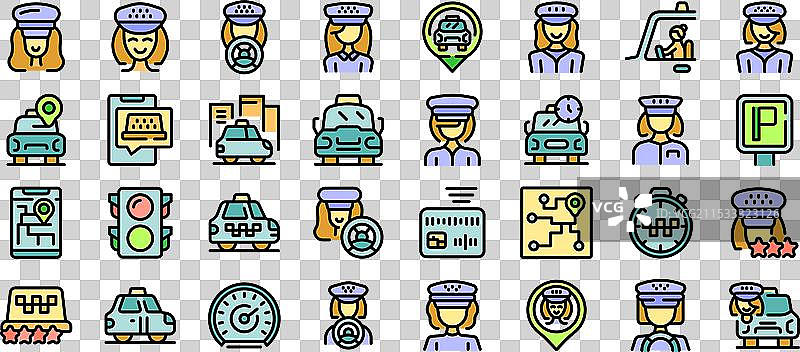 女性出租车司机图标集图片素材