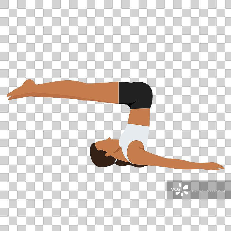 年轻女性做无支撑肩立式瑜伽姿势图片素材