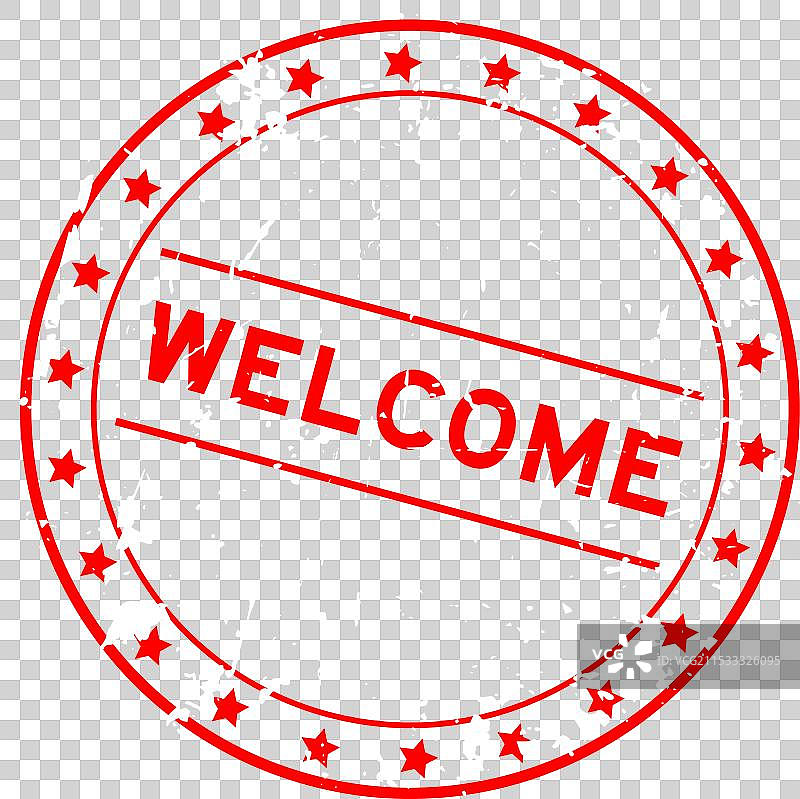 复古红色欢迎字样圆形橡胶印章图片素材