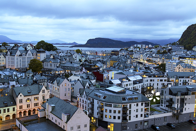 欧洲挪威斯图尔峡湾口及奥勒松小镇图片素材