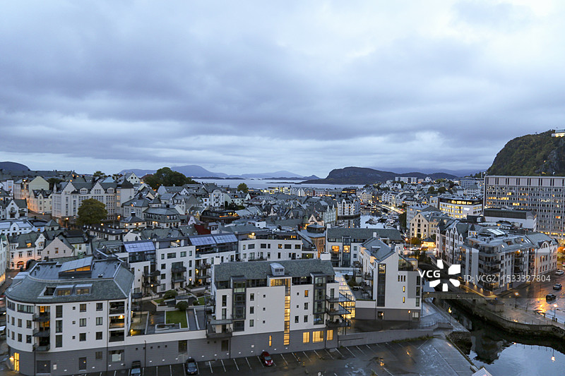 欧洲挪威斯图尔峡湾口及奥勒松小镇图片素材