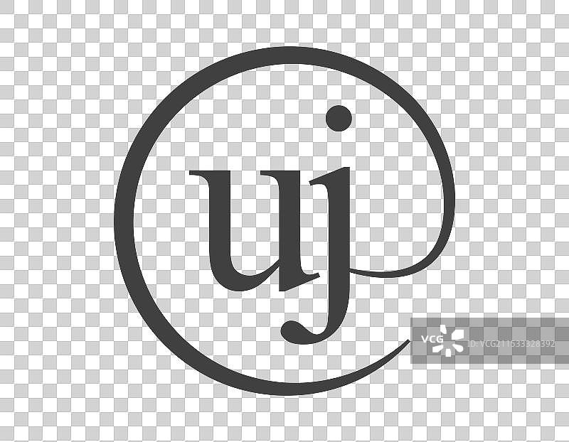 两个字母的圆形UJ标志，带有电子邮件元素图片素材