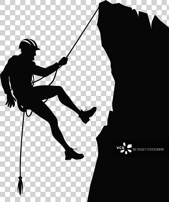 攀登者在陡峭岩壁上攀爬的剪影图片素材