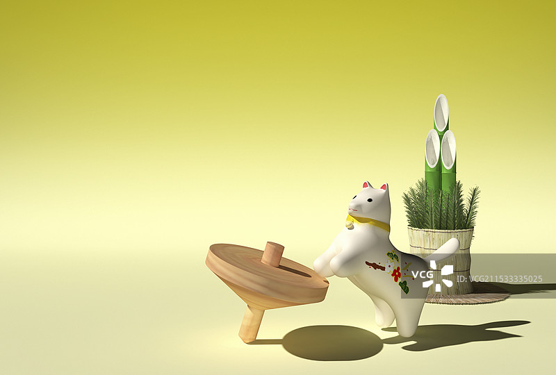 狗雕像，独乐乐和门松图片素材