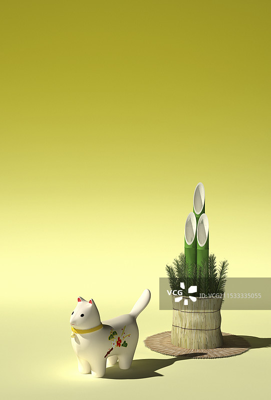 狗雕像和门松图片素材