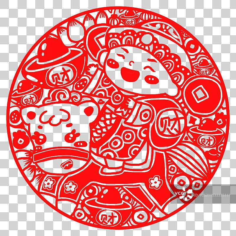 过年新年剪纸财神马上发财元素图片素材