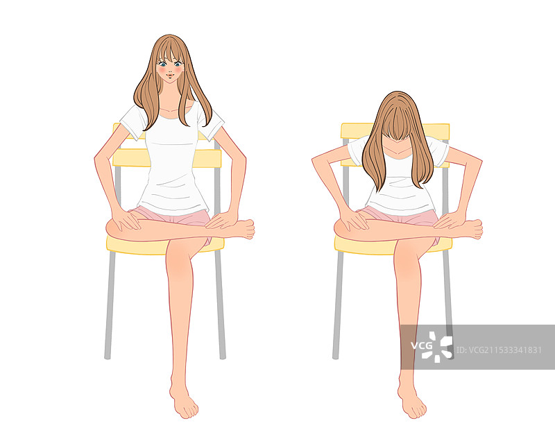 女人坐在椅子上，向前倾身伸展她美丽的臀部图片素材