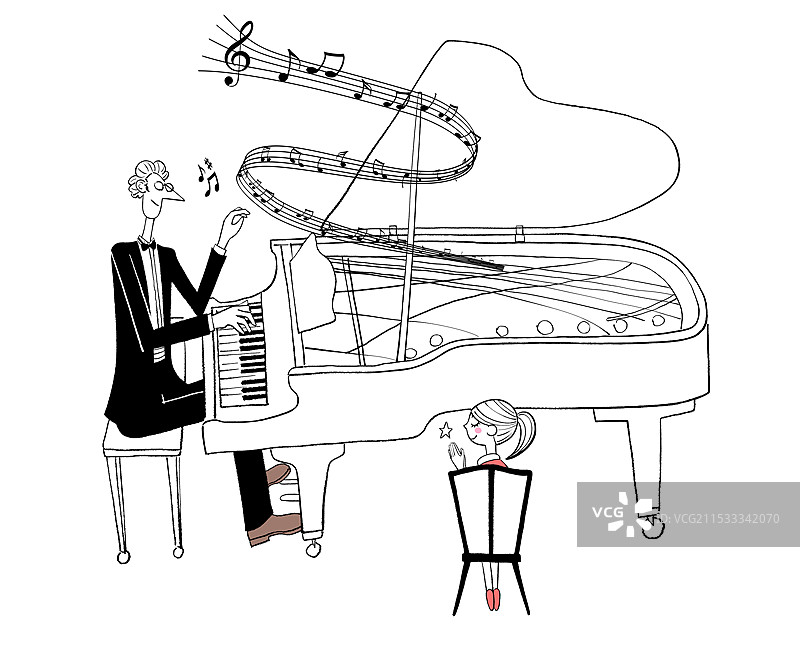 爸爸弹钢琴，女儿在鼓掌图片素材