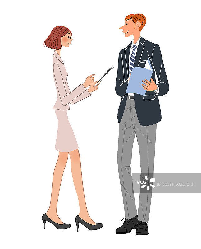 男女员工正在使用iPad开会图片素材