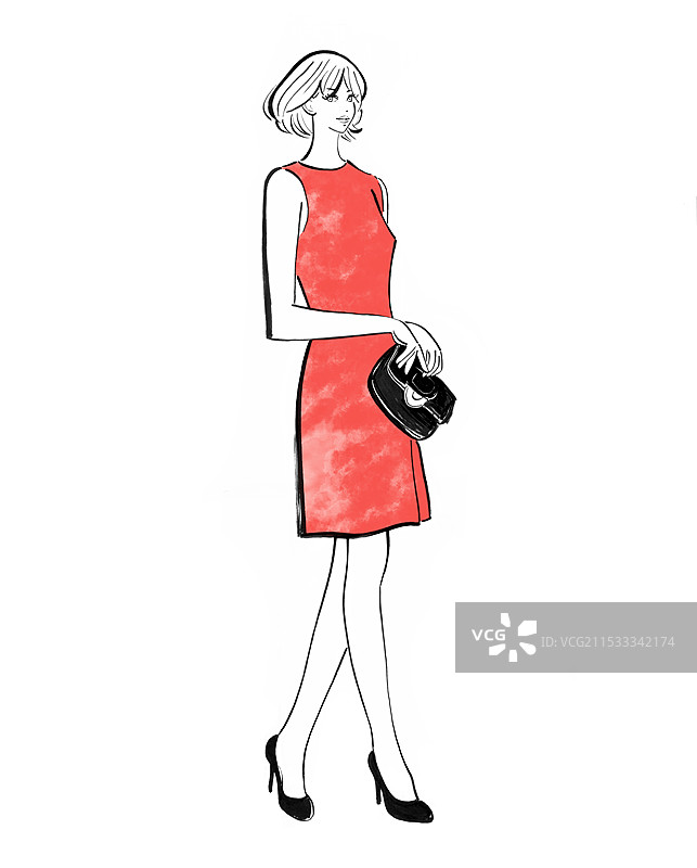 穿着连衣裙的女人站着图片素材