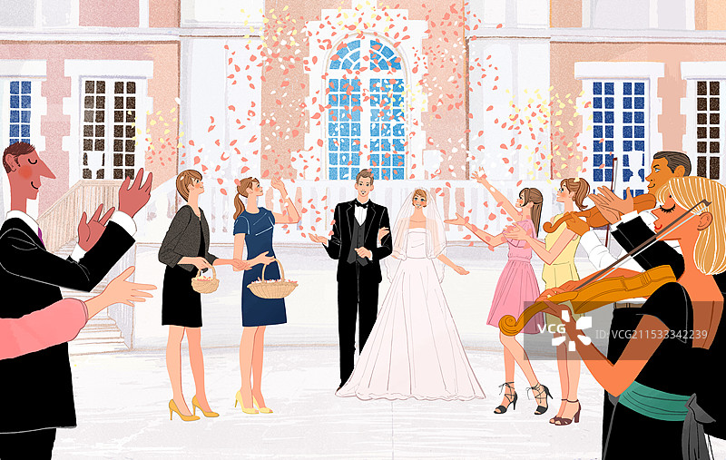 新郎新娘在婚礼招待会上受到大家的祝贺图片素材