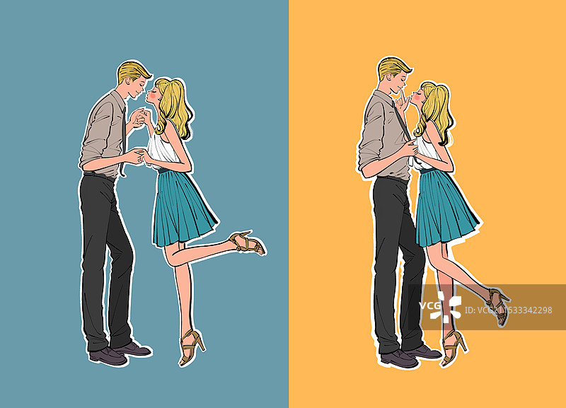 一对情侣手牵手，准备亲吻图片素材