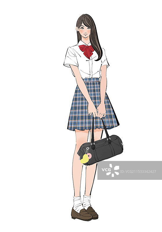 背着书包的高中女孩图片素材