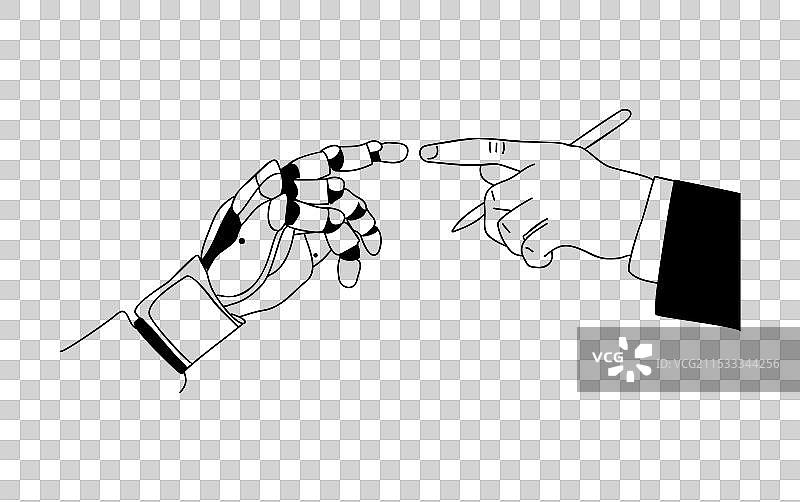 机器人和商人的手相互接触图片素材