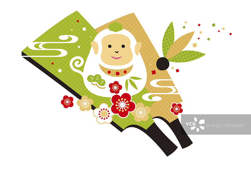 新年贺卡 / 猴年（猴子、梅树和绿色的毽子）图片素材