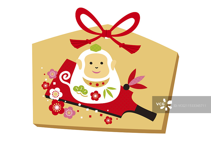 新年贺卡 / 猴年（绘马、猴子、梅花和羽毛球拍）图片素材