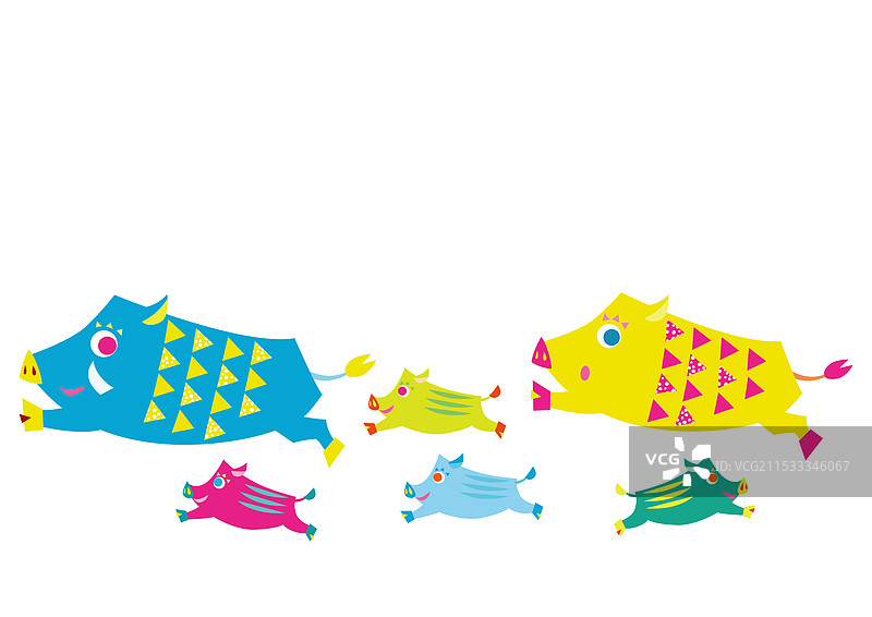 奔跑的野猪父母与幼崽图片素材