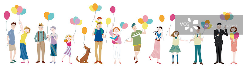 一群人和狗与气球图片素材