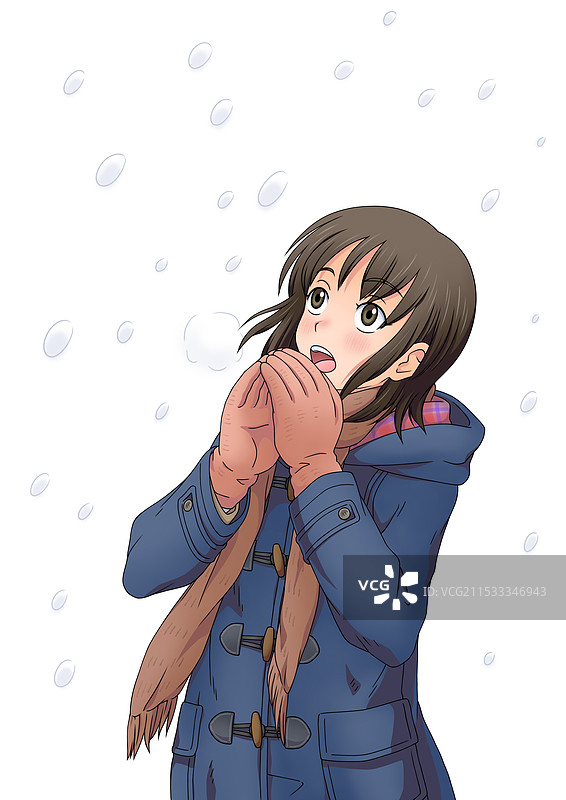 女学生在寒冷中瑟瑟发抖。图片素材