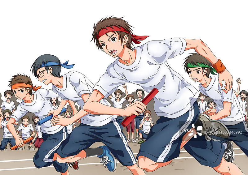 运动会接力赛场景（背景有一些剪影）图片素材