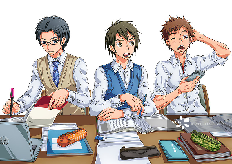 三个人并肩学习图片素材