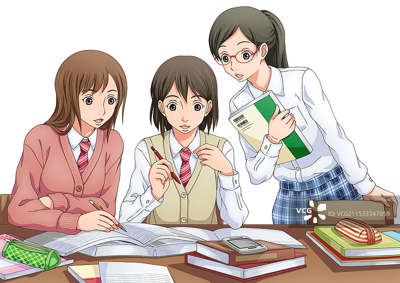 三个人一起学习图片素材