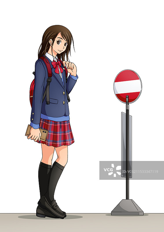 公交站的女学生，没有背景图片素材
