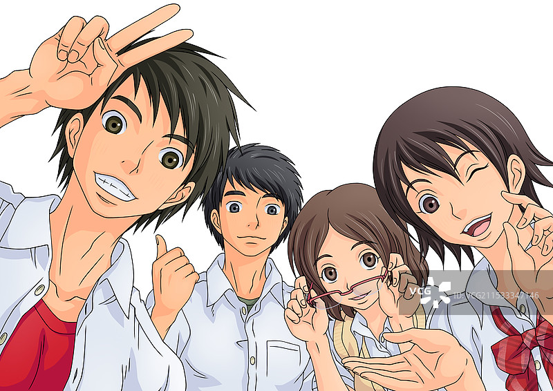 四名男女学生相处融洽图片素材