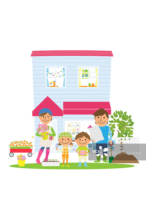 家庭在花园里园艺图片素材