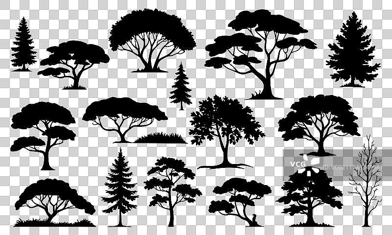 野生动物树木剪影集合图片素材