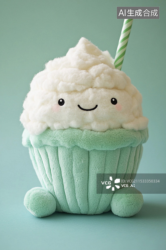 【AI数字艺术】3D卡通毛绒质感奶油蛋糕甜点图片素材