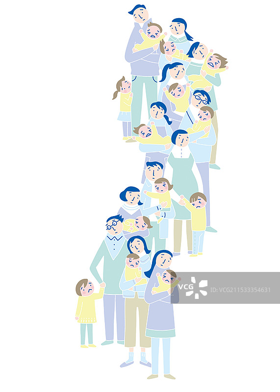 父母们排队，面露担忧地抱着他们的孩子图片素材